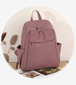 Stylish nylon casual backpack for women, large capacity daily travel school bag pink