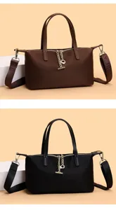 Waterproof nylon handbag and crossbody bag for women, featuring top handles and stylish chain.