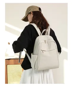 Casual nylon backpack for women, large capacity travel rucksack, stylish student bookbag.