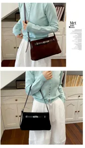 Elegant suede women shoulder bag with classic strap closure for daily commute and office use.