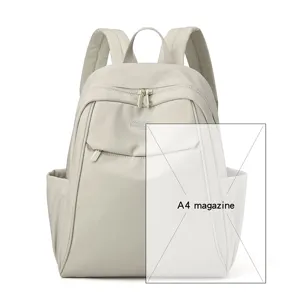 Large capacity nylon backpack for women school bag casual travel daypack beige color details