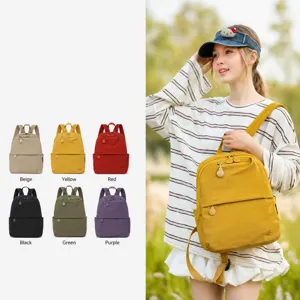 Detail view of casual women backpack showing multiple color options and practical pockets.