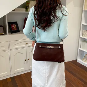 Elegant brown suede shoulder bag for women, stylish crossbody commute handbag 2026 new style