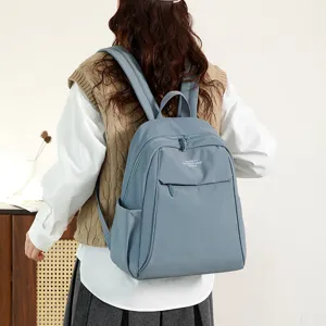 Nylon casual backpack for women, large capacity stylish travel school bag detail view.