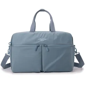 Blue travel duffel gym bag for women, large capacity sports yoga luggage bag with pockets.