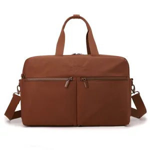 Brown travel duffel bag for women, stylish waterproof gym sport bag with compartments.