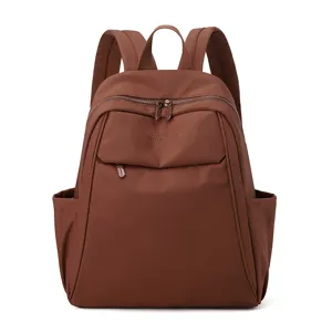 Women nylon backpack casual school bookbag large capacity travel daypack brown stylish daily use