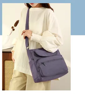Women casual nylon crossbody shoulder bag multi-pocket detail showing daily fashion view.