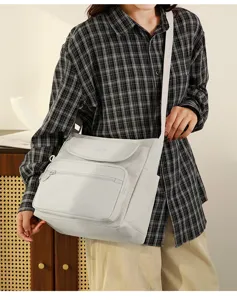 Women canvas cross body bag casual shoulder bag multi pocket daily commuting casual handbag
