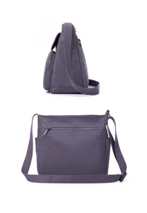 Grey nylon cross-body bag for women with multi-pocket and adjustable shoulder strap.