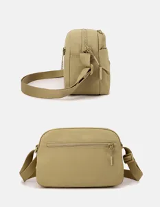 Casual nylon crossbody bag for women, lightweight multi-pocket shoulder bag, khaki.
