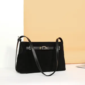 Women Genuine Leather Tote Bag Frosted Large Capacity Commuter Shoulder Crossbody Bag With Metal Lock Clasp Handbag