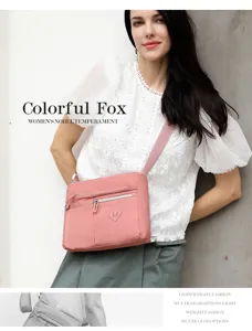 Trendy women's pink nylon crossbody bag with zipper pockets, perfect for daily use.