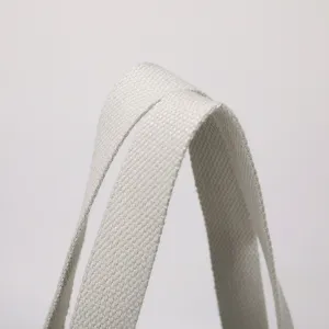 Close-up detail of grey laptop bag strap, durable woven nylon shoulder handle for daily work.