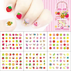 Kids Cartoon Fruit Floral Waterproof Nail Stickers Cute Animal Butterfly Nail Art Decals For Girls Daily Decoration