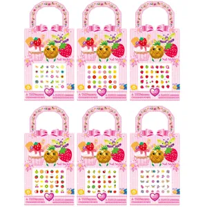 Cute children cartoon fruit flower nail stickers waterproof 6 sheets set for kids