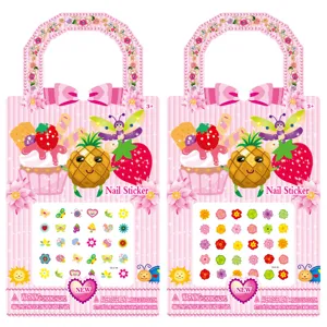 Kids cartoon nail stickers set, cute fruit and flower waterproof manicure decals for girls.