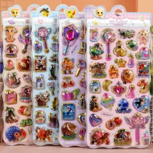 Cute 3D crystal epoxy relief stickers set, colorful cartoon designs for DIY journaling.