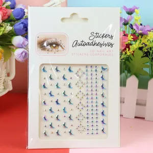 Autocollants strass nail art 3D croissant lune visage cristaux gemmes adhésifs maquillage