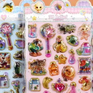 3d relief crystal sticker cute cartoon magical wand diary decorative diy craft sticker