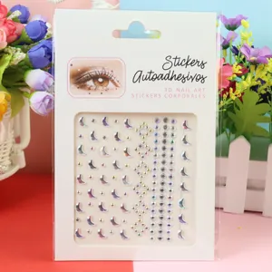 Autocollants strass 3D pour visage et ongles avec lune et strass ronds pour maquillage.