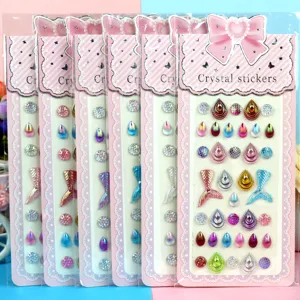 Acrylic rhinestone stickers for kids DIY craft, mermaid tail and teardrop diamond gems detail.