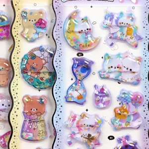 3D puffy shaker sticker sheet with cute bear and cat designs, perfect for journaling and crafts