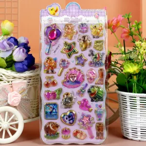 Cute 3D relief crystal gel stickers, cartoon animal and magic wand decorative sticker sheet.