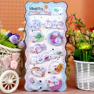 Cute 3D liquid shaker stickers Japanese style gold stamping kawaii cartoon decorative sticker set