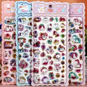 3D Stereoscopic Cute Cartoon Animal Crystal Epoxy Stickers Gold Stamping Relief Decorative Decals For DIY Crafts And Journal