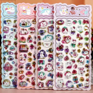 3D puffy crystal epoxy cute cartoon stickers set, kawaii cat and rabbit decorative decals.