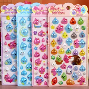 Leuke 3D opluchting waterdruppel stickers voor dagboek, DIY ambachten en kawaii decoratie.