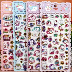 Detailed view of 3d crystal epoxy puffy cute cartoon animal stickers sheets assortment.