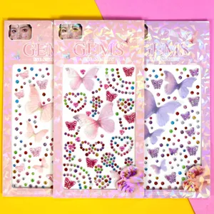 3D Butterfly Rhinestone Face & Nail Stickers AB Colorful Crystal Gem Set of 3 Packs