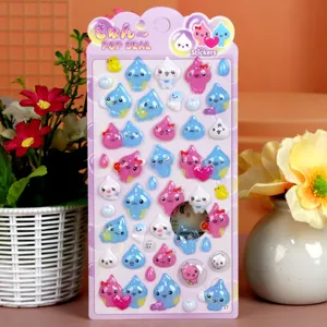 3D gepofte schattige waterdruppel kristal stickers esthetische cartoon regendruppel