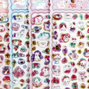3D puffy crystal relief cute cartoon animal sticker sheets for journaling and DIY crafts.