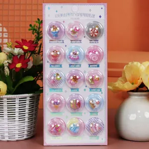 Close-up of cute 3D capsule crystal stickers with dessert designs for craft decor.