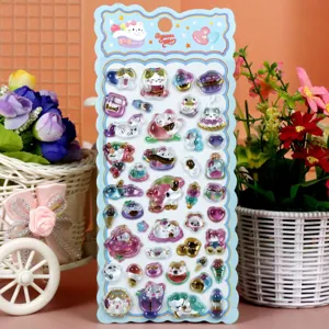Detailed view of 3D epoxy crystal relief cute cartoon cat bear pony decorative stickers.