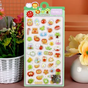Cute 3D puffy jewel stickers cartoon animals fruit resin sticker sheet for kids DIY crafts.