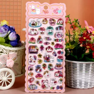 3D crystal epoxy puffy stickers sheet featuring cute animals, perfect for journal decorating.