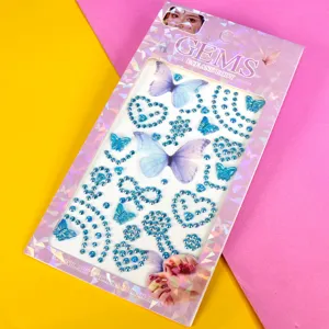 3D butterfly rhinestone face and body crystal stickers, acrylic gem stickers with adhesive.
