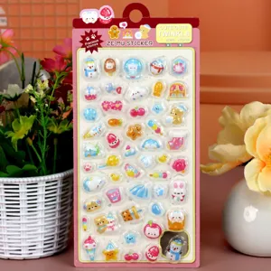 3D cartoon puffy jewel stickers cute animal and food sticker sheet for kids crafts