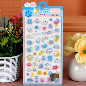 3D relief cute cartoon sticker sheet with adorable bear and rabbit designs for kids.