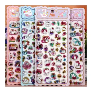 3D crystal epoxy relief stickers cute cartoon rabbit bear pony cat puffy sticker set for DIY craft