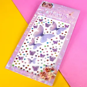 3D butterfly nail art rhinestones acrylic crystal gems face and body decorative sticker sheet.