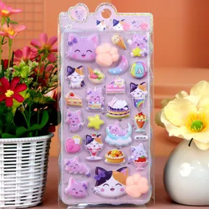 Cute Japanese style 3D puffy cat paw squishy stickers set for kids cartoon decorations.