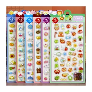 Cute 3D relief cartoon stickers, adorable animal and food designs for kids DIY decoration.