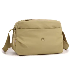 Women lightweight multi-layer crossbody canvas bag casual shoulder bag in khaki color