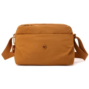 Women casual crossbody bag multi-layer shoulder bag lightweight canvas bag in brown