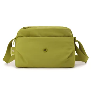 Lightweight multi-layer green canvas crossbody bag for women, casual daily shoulder bag.